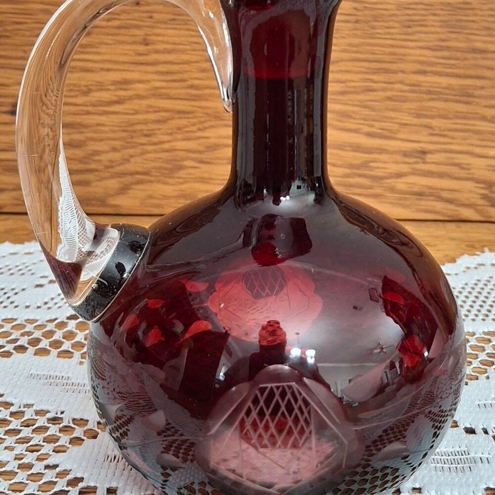 Vintage Bohemian Ruby Cut to Clear Cruet